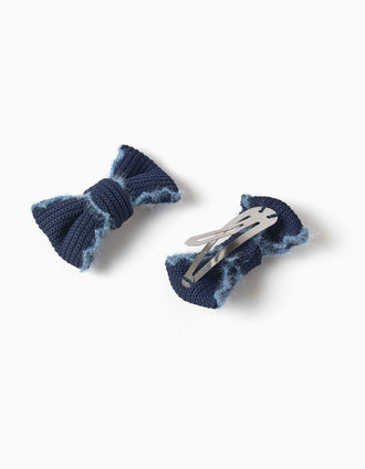 Pack de 2 ganchos de cabelo com laços em malha para menina, azul-marinho