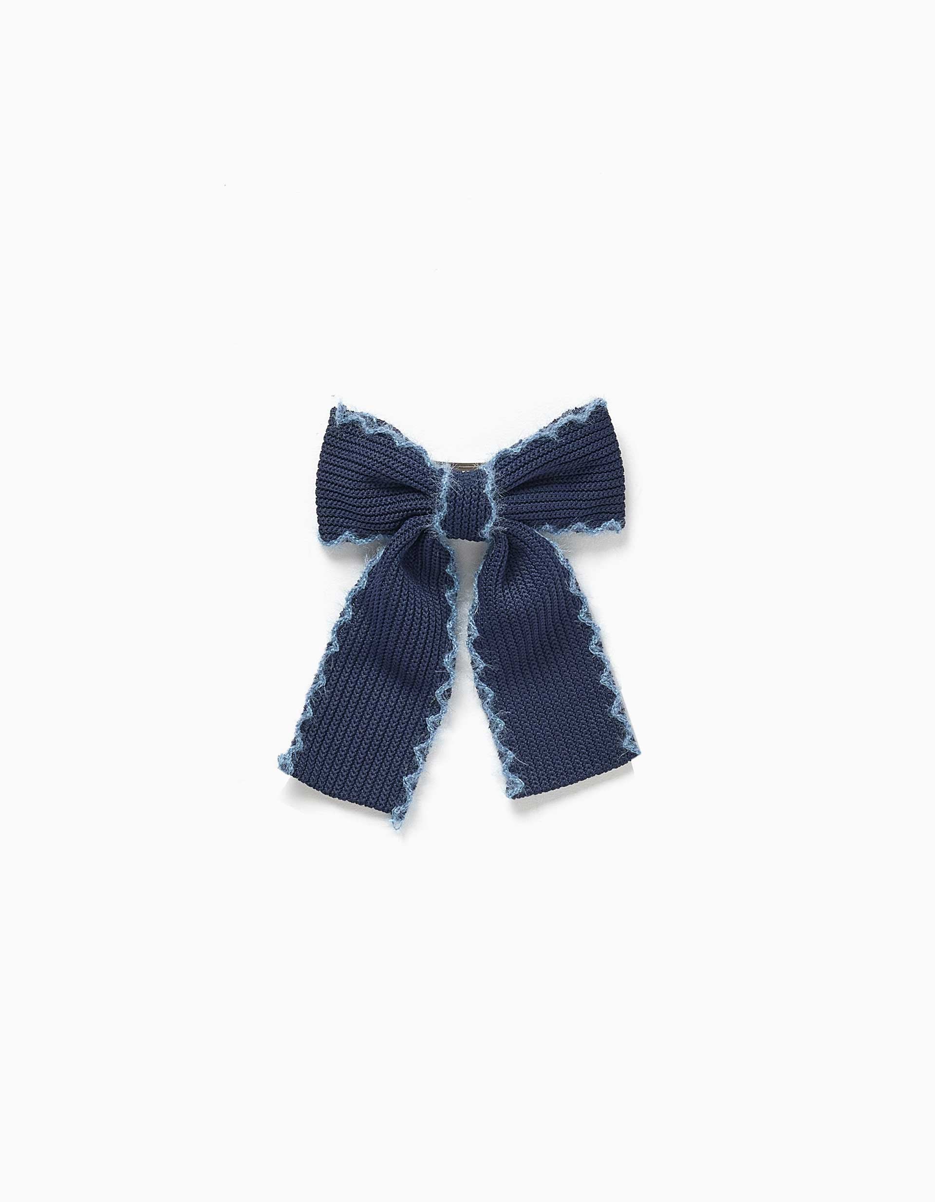 Travessão de cabelo com laço em malha para bebé e menina, azul-marinho