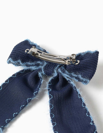 Travessão de cabelo com laço em malha para bebé e menina, azul-marinho