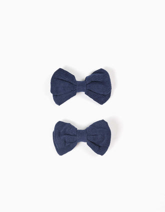 2 ganchos de cabelo com laços em bombazine para menina, azul-marinho