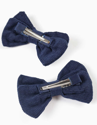 2 ganchos de cabelo com laços em bombazine para menina, azul-marinho