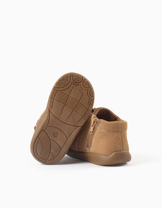 Barefoot ankle boots with laces and fringes for babies, light brown