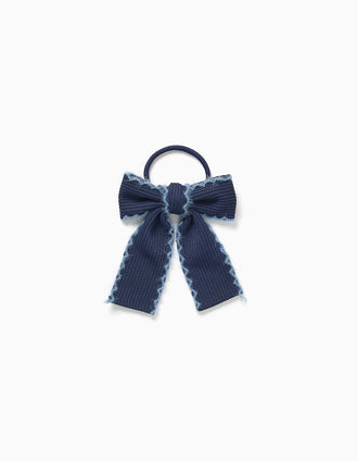 Elástico de cabelo com laço em malha para bebé e menina, azul-marinho