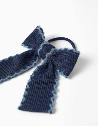 Elástico de cabelo com laço em malha para bebé e menina, azul-marinho