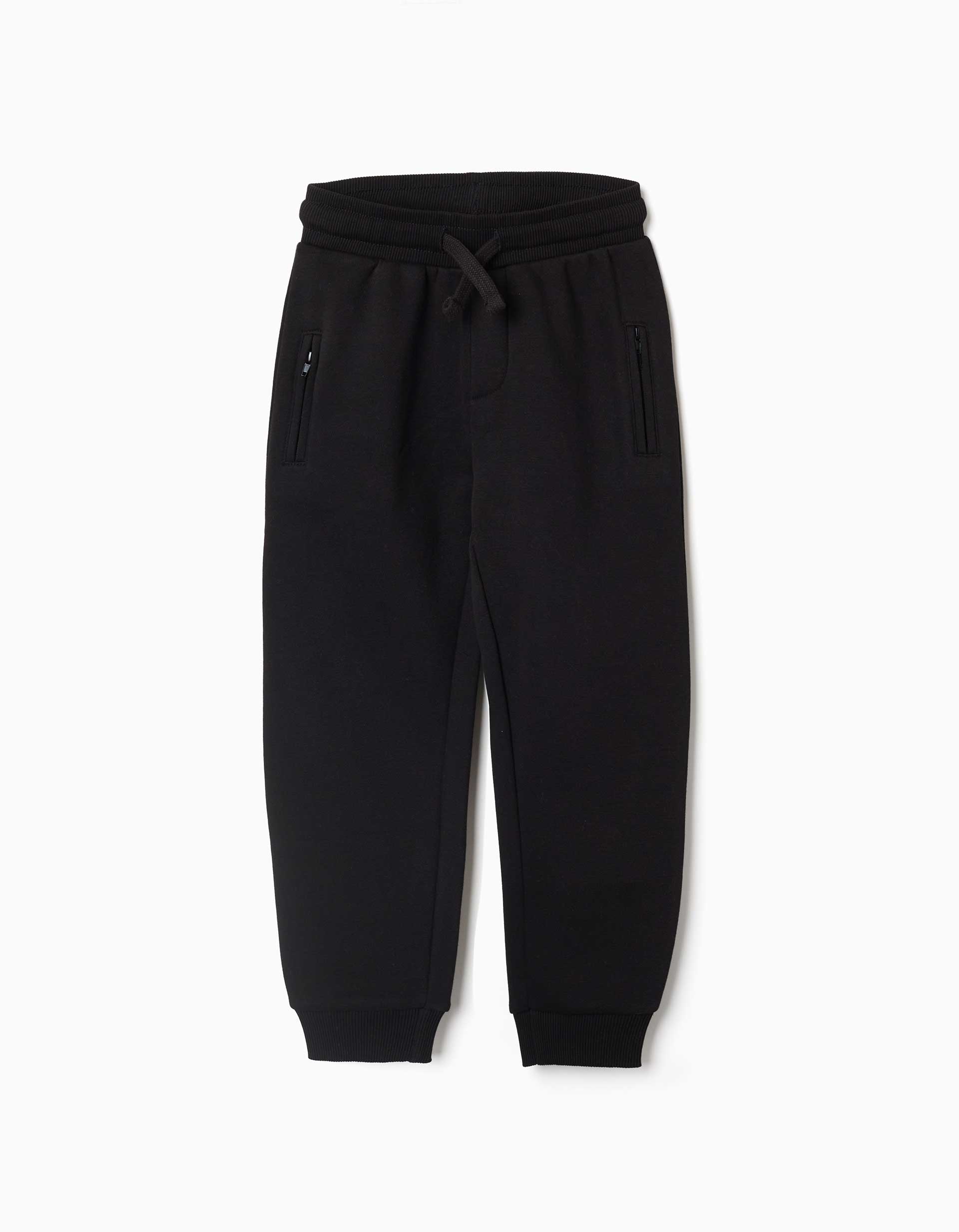 Brushed joggers with drawstring and pockets for boys, black