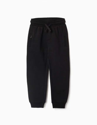 Brushed joggers with drawstring and pockets for boys, black