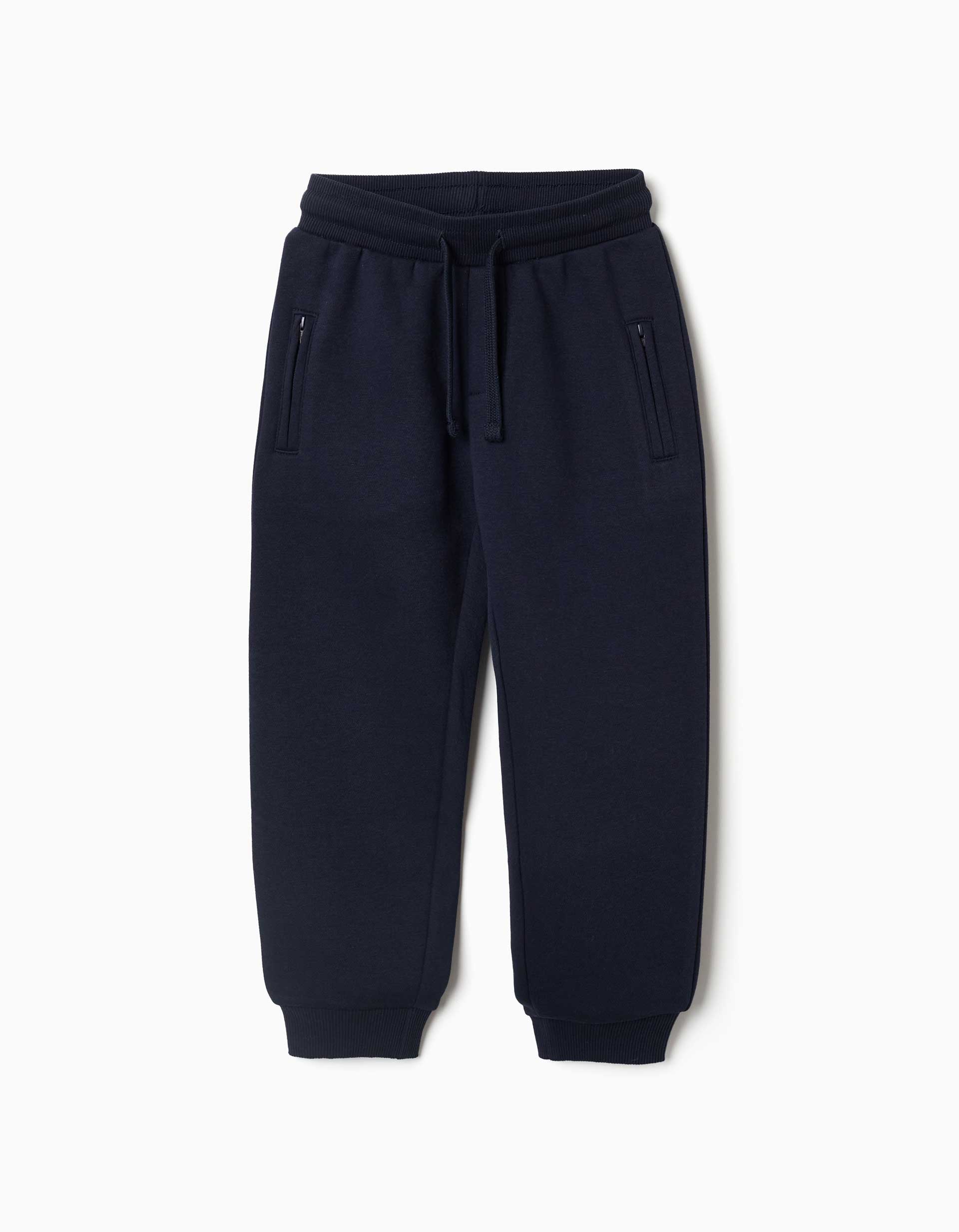 Brushed joggers with drawstring and pockets for boys, navy blue