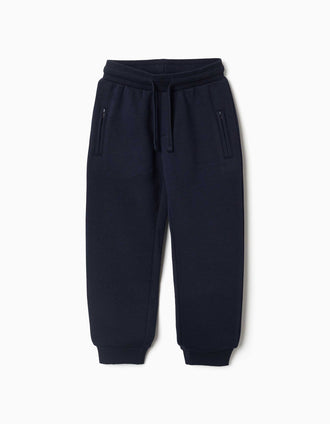 Brushed joggers with drawstring and pockets for boys, navy blue