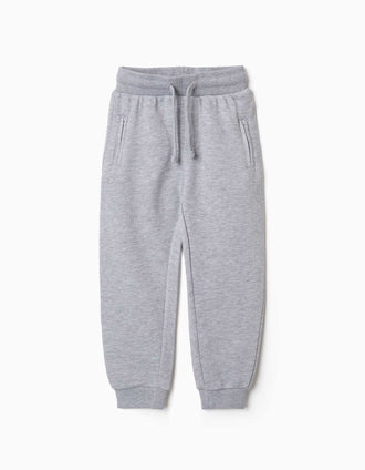 Brushed joggers with drawstring and pockets for boys, light grey
