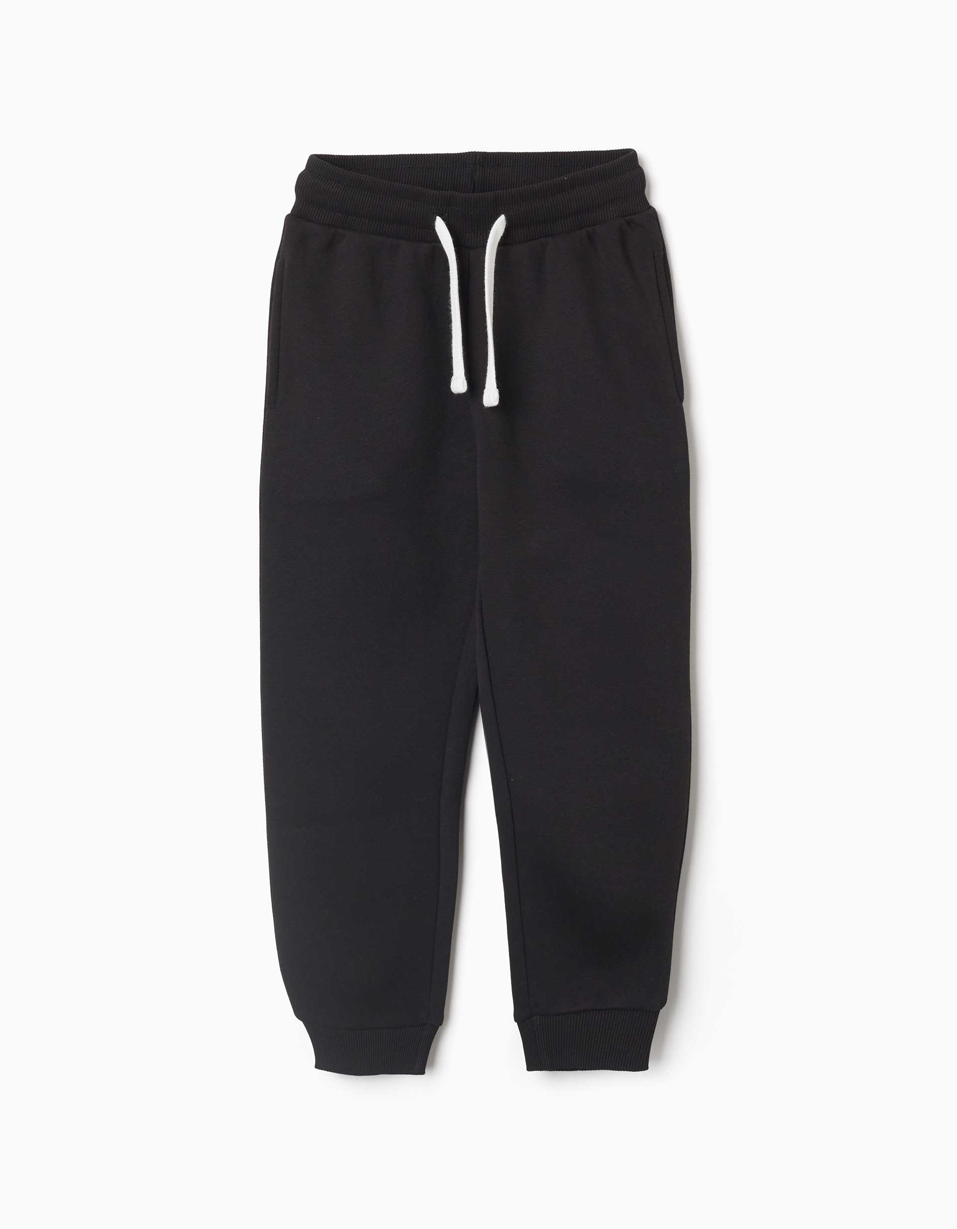 Slim fit fleece joggers with drawstring for boys, black