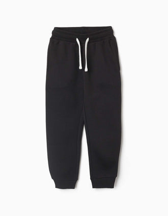 Slim fit fleece joggers with drawstring for boys, black