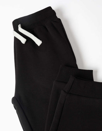 Slim fit fleece joggers with drawstring for boys, black