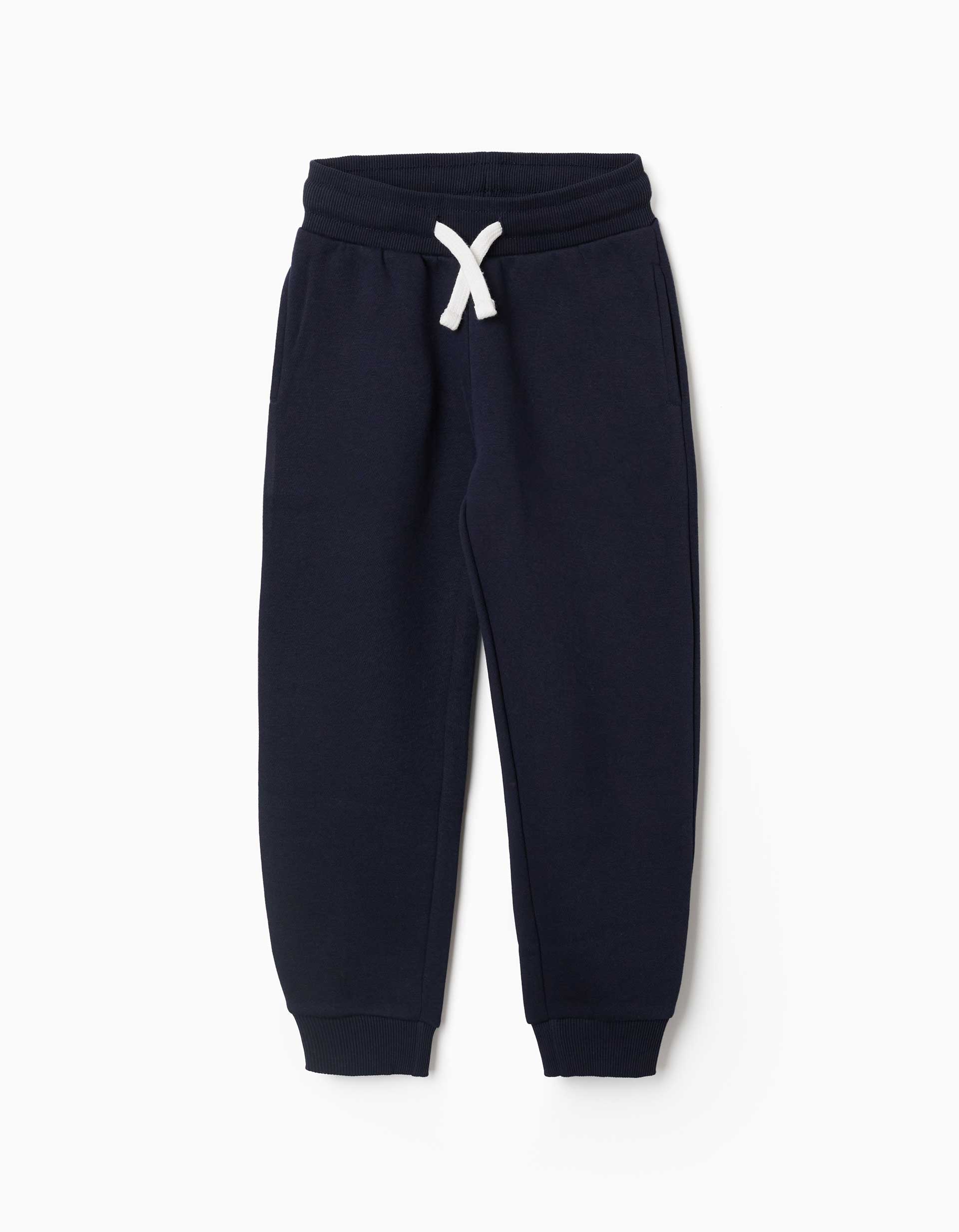 Slim fit fleece joggers with drawstring for boys, navy blue