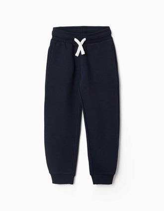 Slim fit fleece joggers with drawstring for boys, navy blue