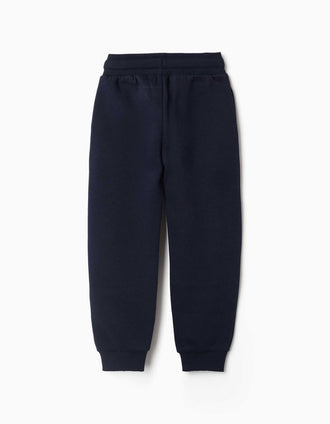Slim fit fleece joggers with drawstring for boys, navy blue