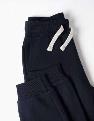 Slim fit fleece joggers with drawstring for boys, navy blue