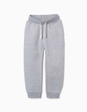 Slim fit fleece joggers with drawstring for boys, light grey
