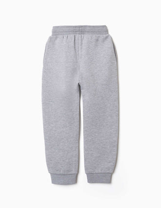 Slim fit fleece joggers with drawstring for boys, light grey