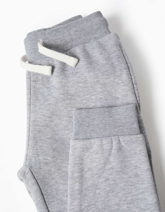 Slim fit fleece joggers with drawstring for boys, light grey