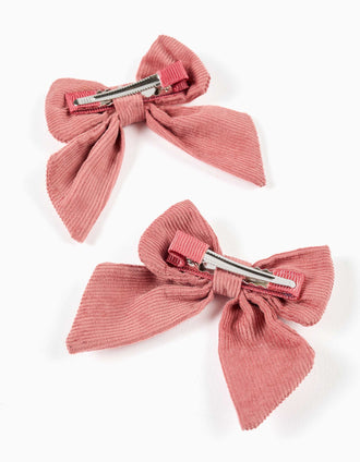 2 horquillas para el pelo con lazos de pana para niña, rosa empolvado