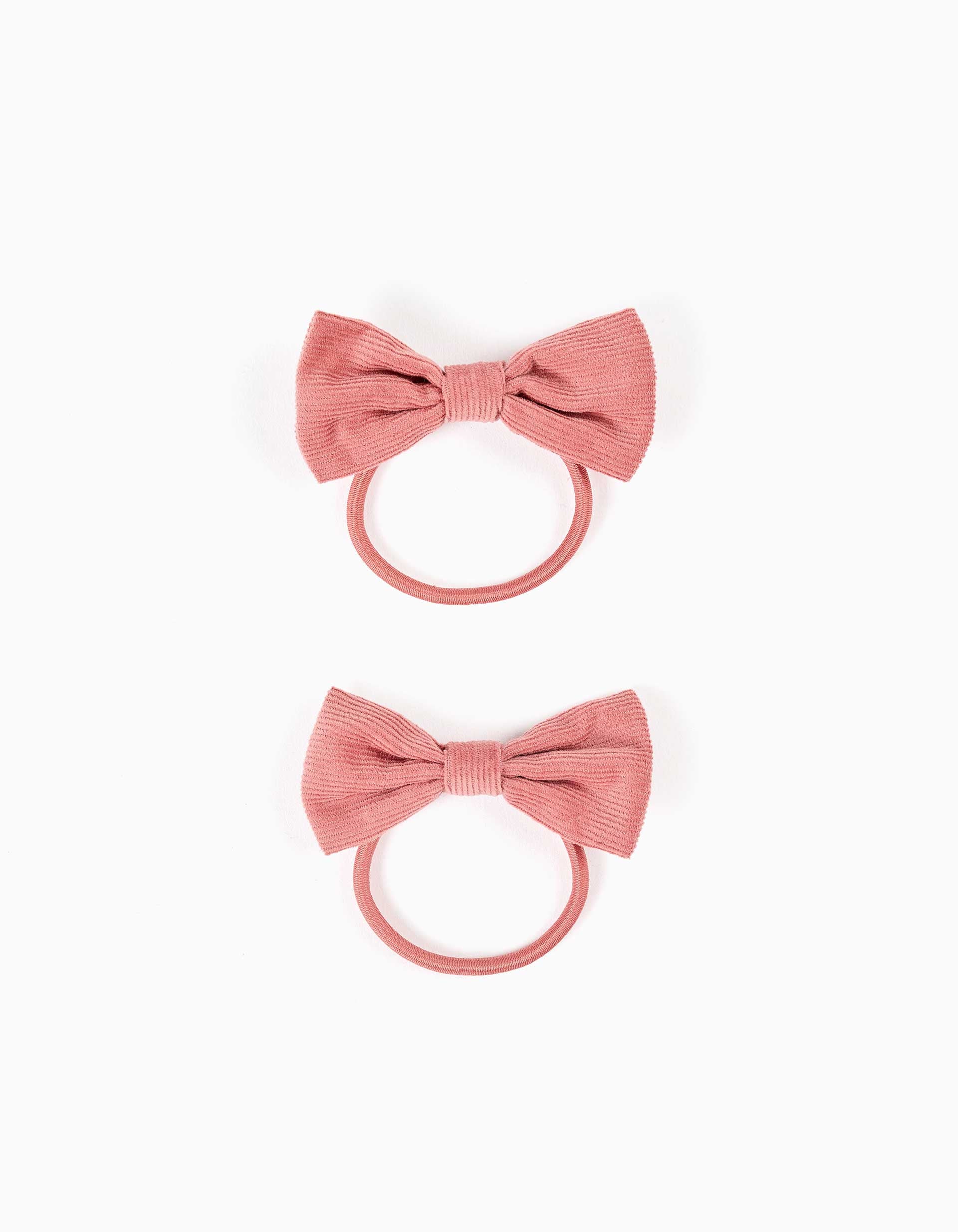 2 élastiques à cheveux à nœuds en velours côtelé pour fille, rose poudré