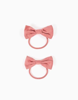 2 élastiques à cheveux à nœuds en velours côtelé pour fille, rose poudré