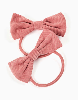 2 élastiques à cheveux à nœuds en velours côtelé pour fille, rose poudré