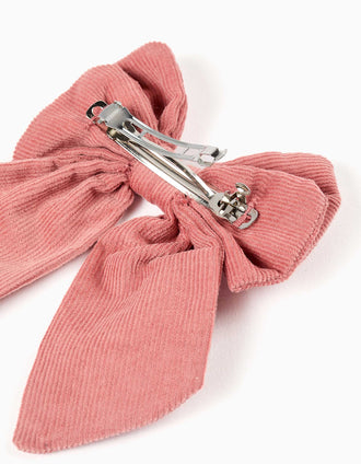 Barrette avec nœud en velours côtelé pour bébé et fille, rose poudré