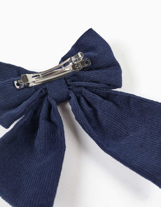 Travessão de cabelo com laço em bombazine para menina, azul-marinho