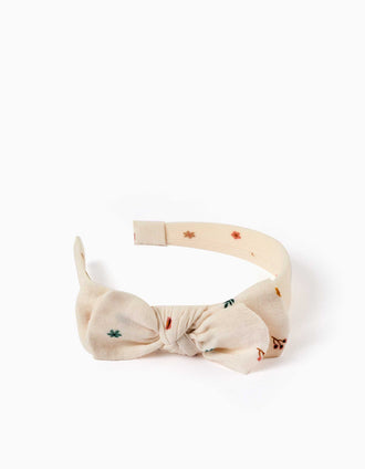 Bandolete com estampado floral e laço para menina, branco