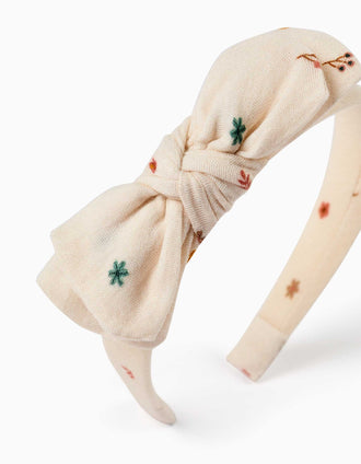 Bandolete com estampado floral e laço para menina, branco