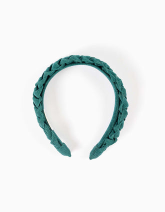 Diadema de pana trenzada para niña, verde oscuro