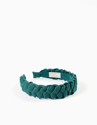 Diadema de pana trenzada para niña, verde oscuro