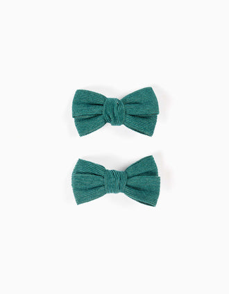 Pack 2 horquillas para el pelo con lazo de pana para niña, verde oscuro