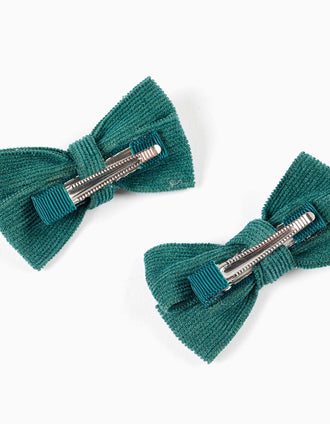 Pack 2 horquillas para el pelo con lazo de pana para niña, verde oscuro