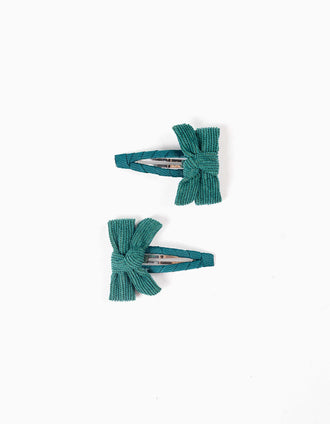 2 ganchos de cabelo com laços em bombazine para menina, verde-escuro