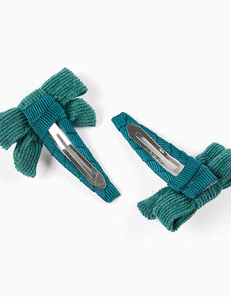 2 ganchos de cabelo com laços em bombazine para menina, verde-escuro