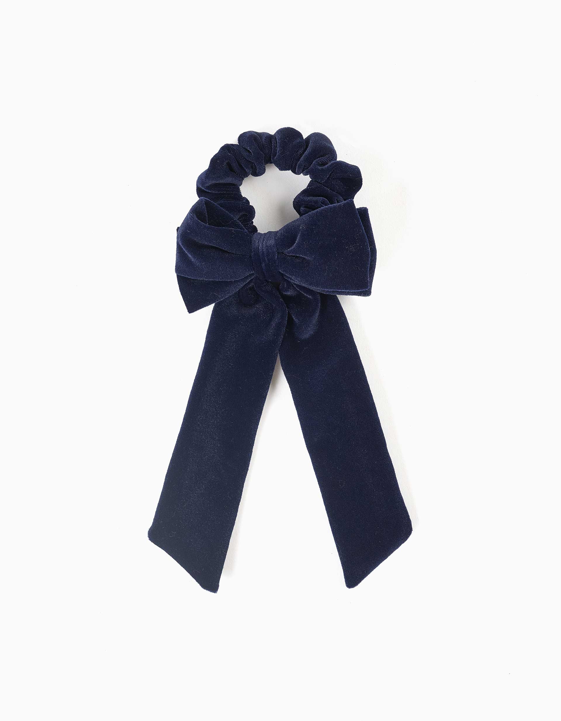 Scrunchie de veludo com laço para menina, azul-marinho