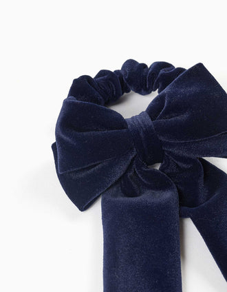 Scrunchie de veludo com laço para menina, azul-marinho