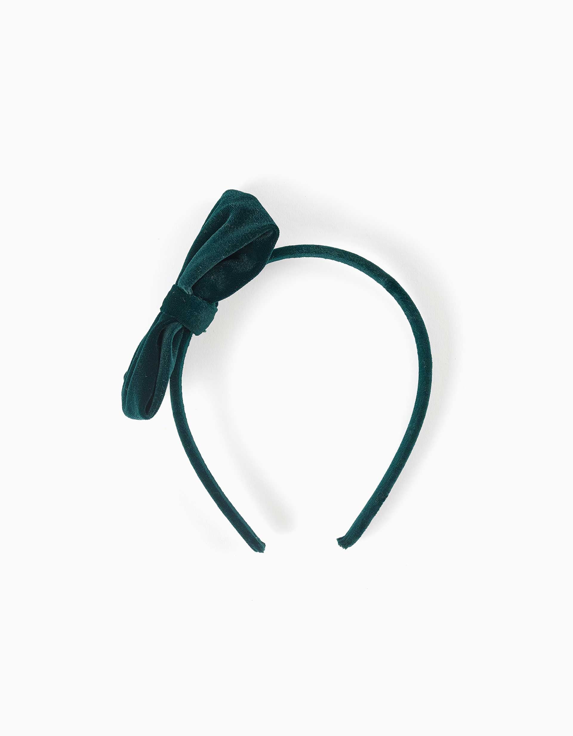 Bandolete de veludo com laço no topo para menina, verde-escuro