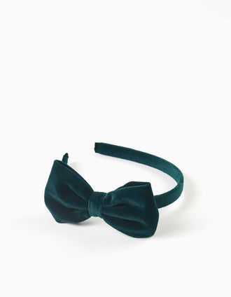 Bandolete de veludo com laço no topo para menina, verde-escuro