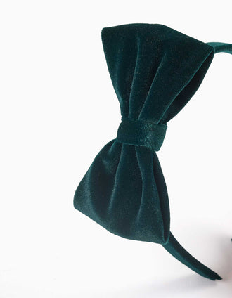Bandolete de veludo com laço no topo para menina, verde-escuro