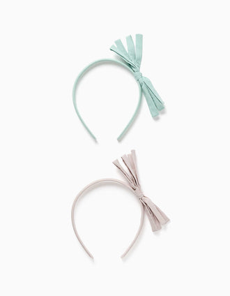 Pack de 2 bandoletes finas com laços para menina, verde/roxo-claro