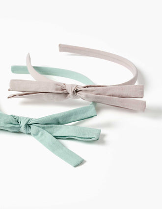 Pack de 2 bandoletes finas com laços para menina, verde/roxo-claro