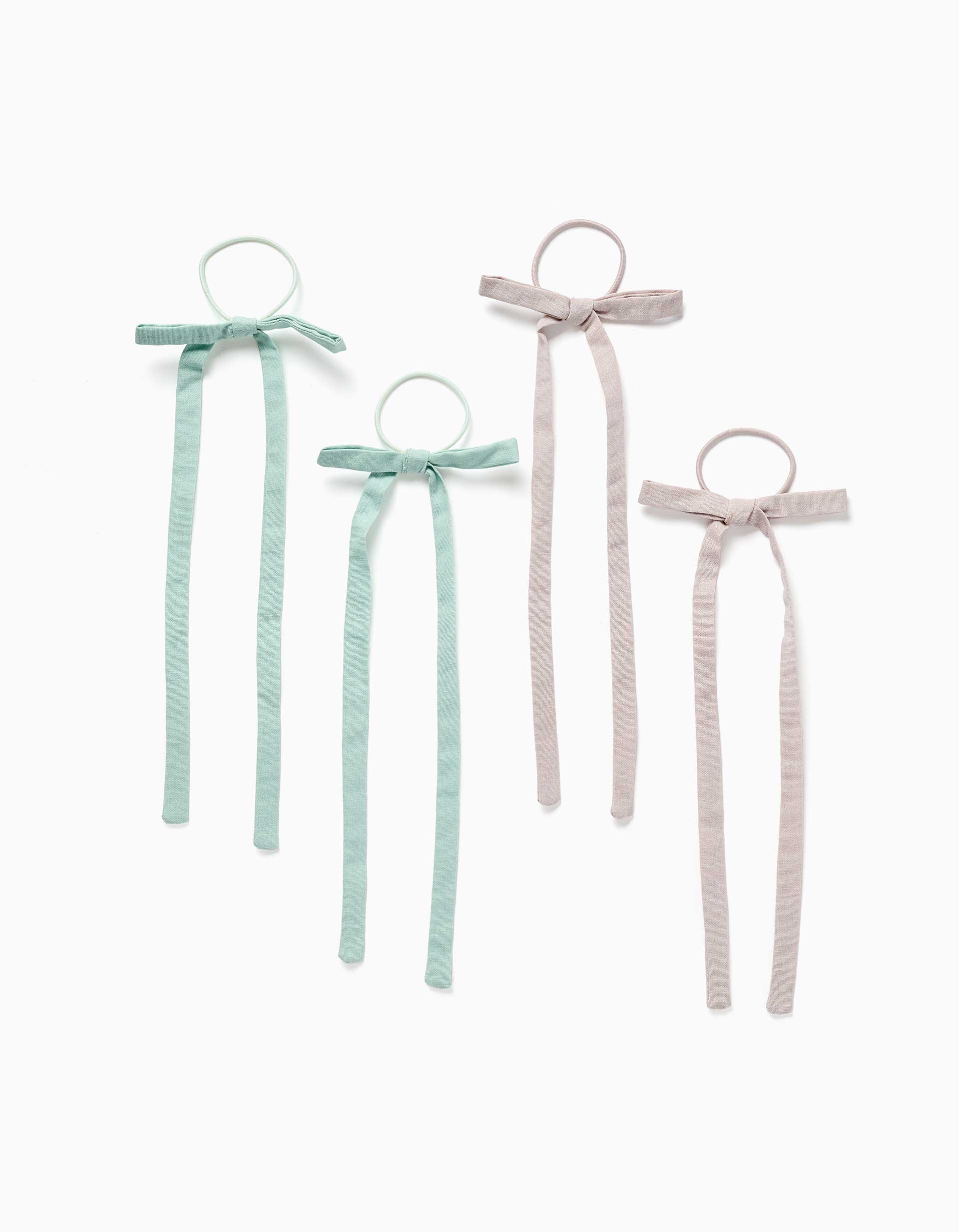 Pack de 4 elásticos de cabelo com laços para menina, verde/lilás-claro