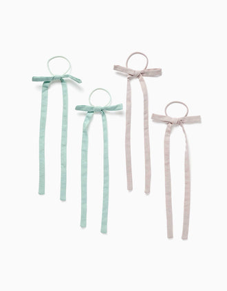 Pack de 4 elásticos de cabelo com laços para menina, verde/lilás-claro