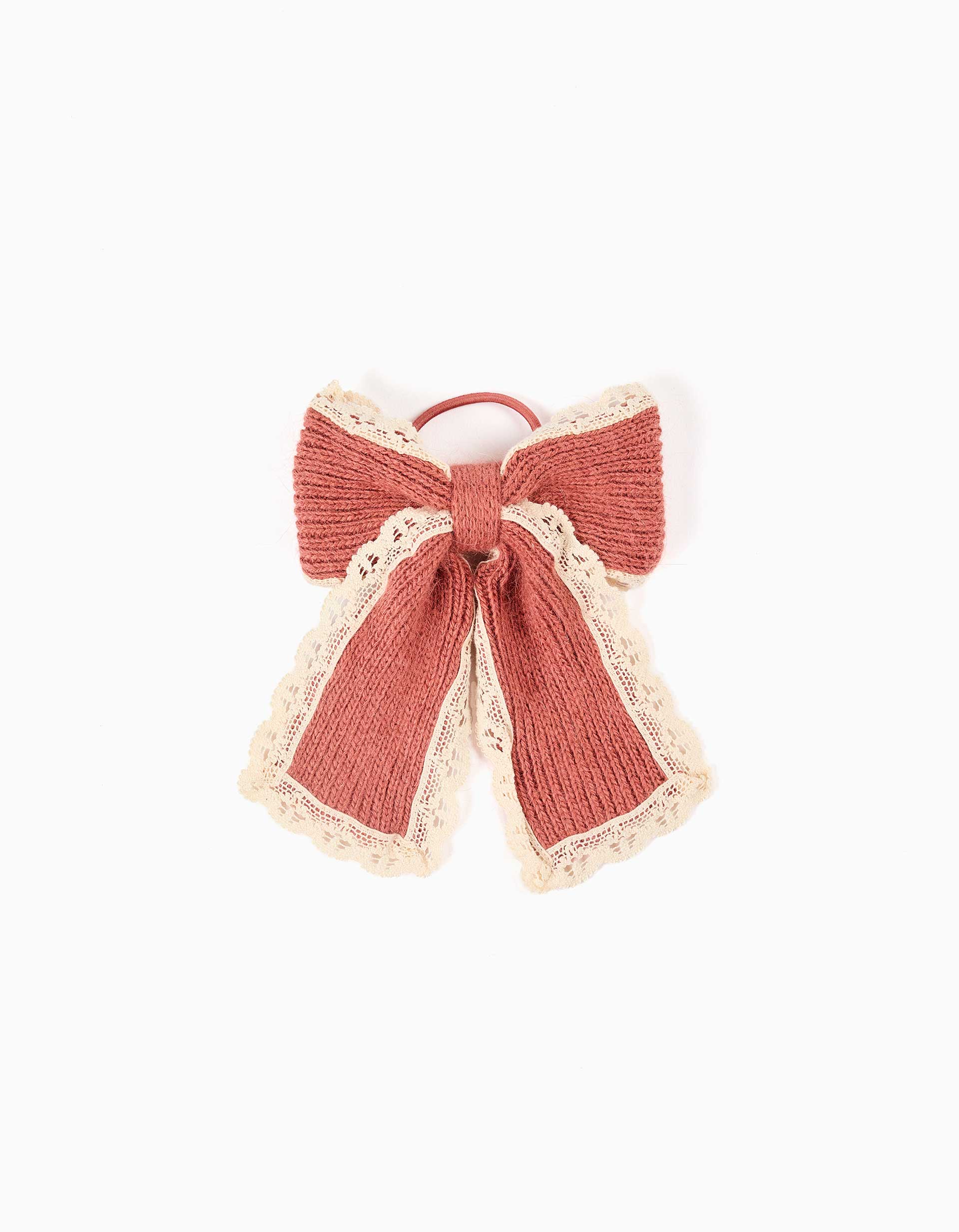 Elástico de cabelo com laço em malha para menina, rosa-velho/branco
