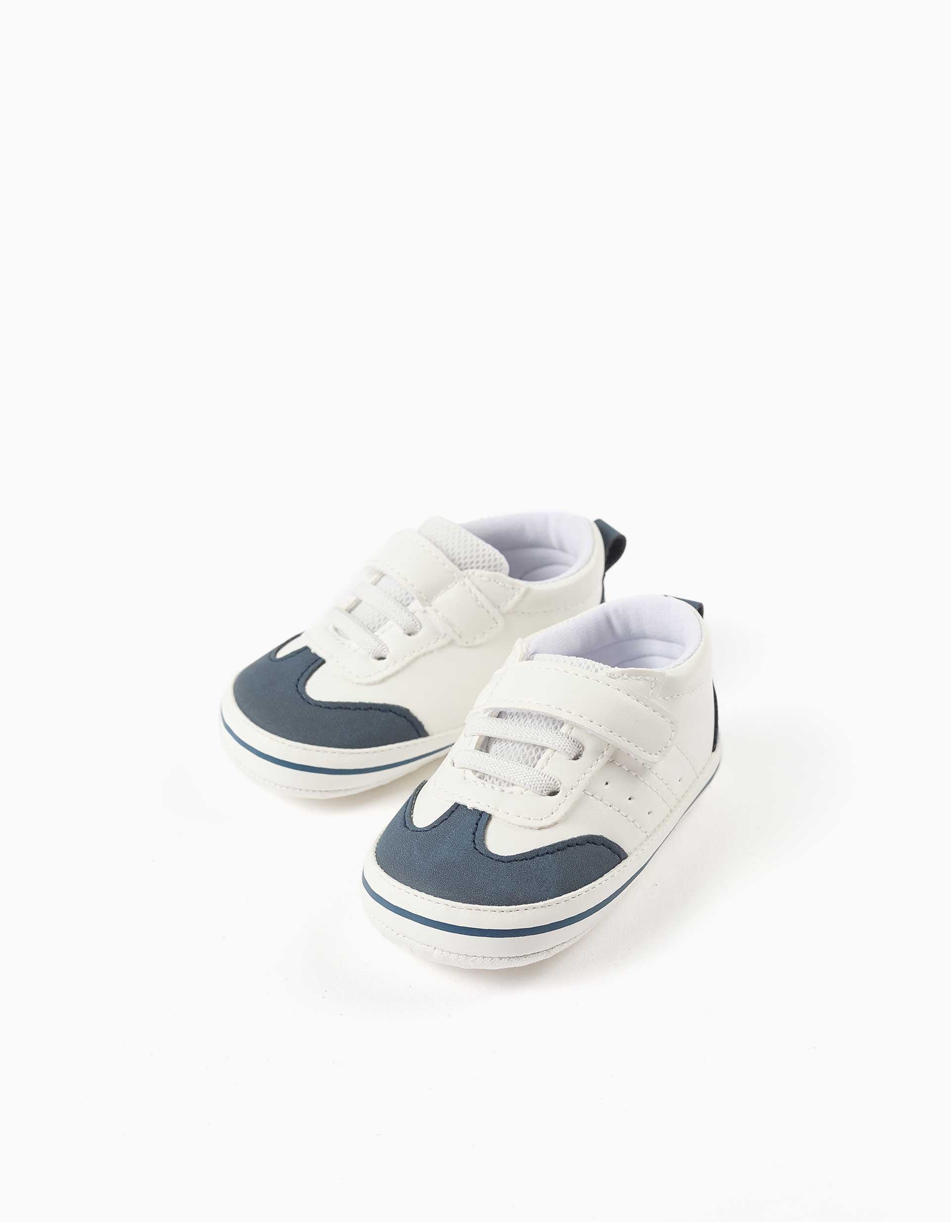 Sapatilhas com tira autoaderente para recém-nascidos, branco/azul