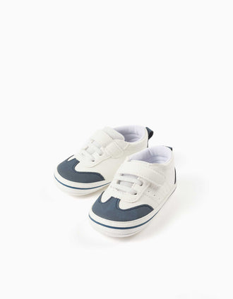 Sapatilhas com tira autoaderente para recém-nascidos, branco/azul