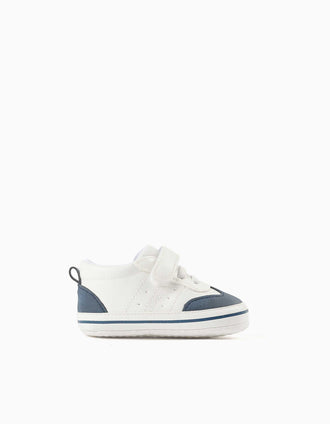 Sapatilhas com tira autoaderente para recém-nascidos, branco/azul
